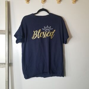 GILDAN WOMEN'S BLESSED NAVY WITH GOLD SHIRT SIZE LARGE